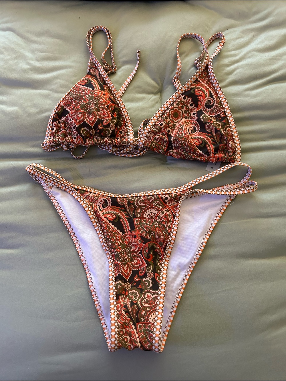 SHEIN Paisley Triangle Bikini Set - Pink & Brown